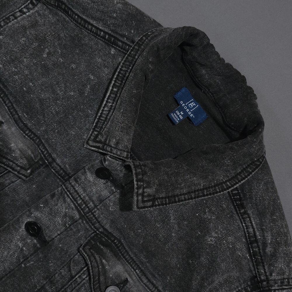 George Men's M 38-40 Black Acid Wash Denim Jacket Trucker Jean Jacket